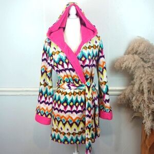 Steve Madden  Mad Crazy Dreams colorful hippie plush hooded robe sz S
